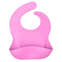 Babador-Infantil-de-Silicone-com-Pega-Migalhas-Rosa