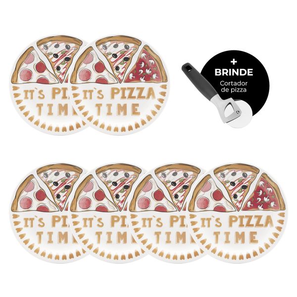 Jogo de 6 Pratos Rasos 26cm + BRINDE Cortador de Pizza
